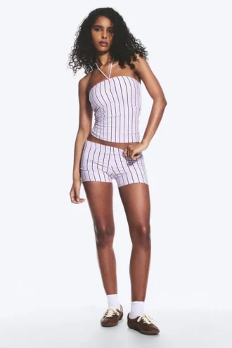Halter-Bandeau-Top – Gestreift, Flieder