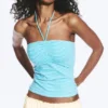 Halter-Bandeau-Top – Weiß-türkisfarbene Streifen Halter-Bandeau-Top – Weiß-türkisfarbene Streifen