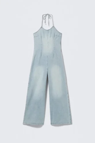 Halter-Denim-Jumpsuit – Space Blue – Hellblau