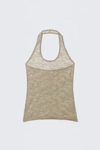 Haltertop aus gewellter Spitze – Beige