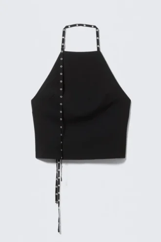 Haltertop mit Lochstickerei – Schwarz Haltertop mit Lochstickerei – Schwarz