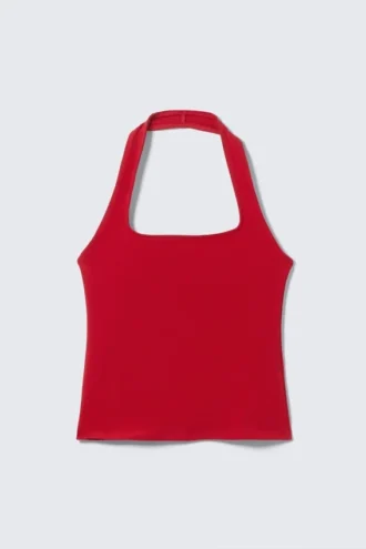 Haltertop mit quadratischem Ausschnitt – Rot