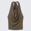 Haltertop mit Wasserfall-Drapierung – Dark Mole Haltertop mit Wasserfall-Drapierung – Dark Mole