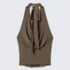 Haltertop mit Wasserfall-Drapierung – Dark Mole Haltertop mit Wasserfall-Drapierung – Dark Mole