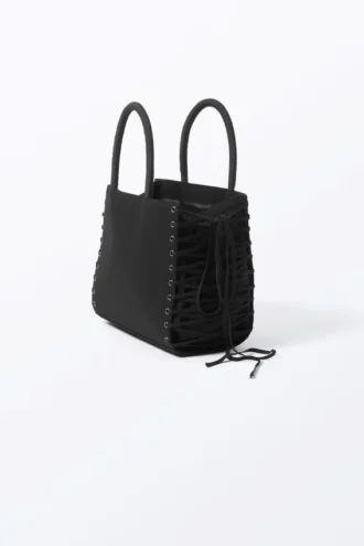 Handtasche aus Baumwolle mit Schnürung – Schwarz
