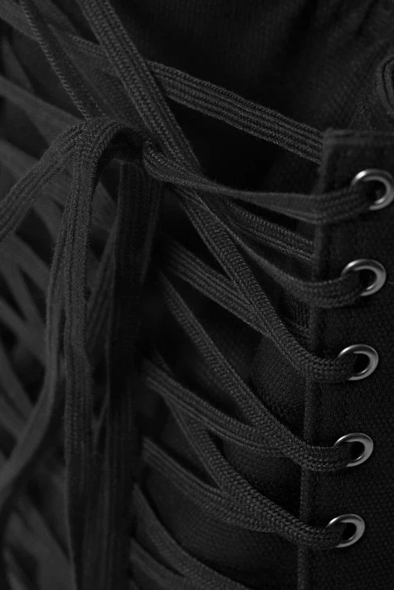 Handtasche aus Baumwolle mit Schnürung – Schwarz Handtasche aus Baumwolle mit Schnürung – Schwarz