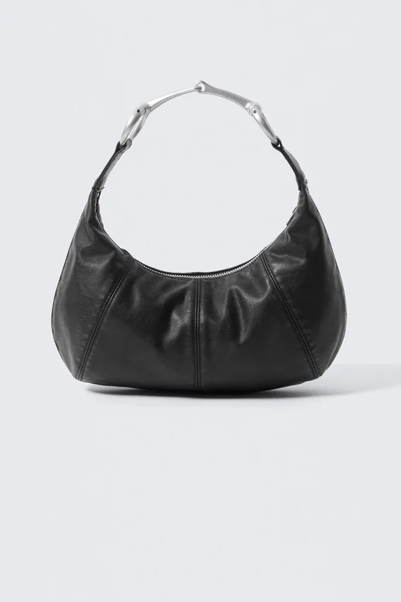 Handtasche aus Kunstleder mit Schnallenhenkel – Schwarz Handtasche aus Kunstleder mit Schnallenhenkel – Schwarz