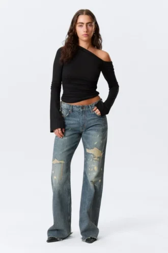 Helix Low-Rise-Jeans mit normalem, ausgestelltem Bein – Arizona Worn – Mittelblau