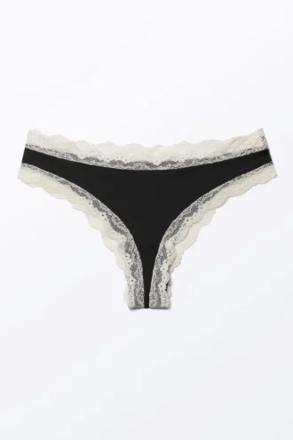 Hipster-Slip mit niedriger Taille aus Spitze – Schwarz & Off-White