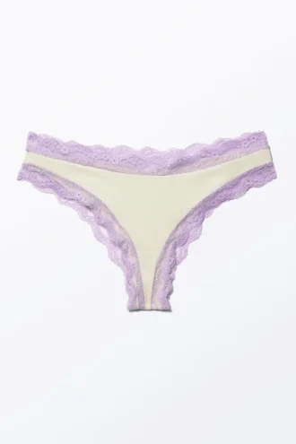 Hipster-Slip mit niedriger Taille und Spitze – Off-White & Lila