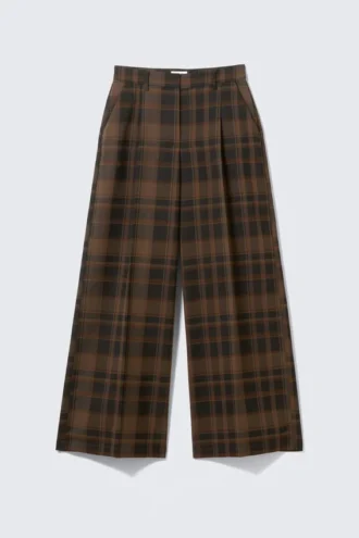 Hose mit hoher Taille und weitem Bein – kariert, braun