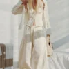Hose mit niedriger Leibhöhe, Rüschen und Kordelzug – Off-White Hose mit niedriger Leibhöhe, Rüschen und Kordelzug – Off-White