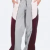 Hose mit niedriger Leibhöhe und weitem Bein im Colour-Blocking-Design – Grau/Rosa/Rot Hose mit niedriger Leibhöhe und weitem Bein im Colour-Blocking-Design – Grau/Rosa/Rot