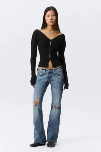 Hour Low Rise Skinny Bootcut Distressed Jeans – Blue Horses – Mittelblau