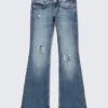 Hour Low Rise Skinny Bootcut Distressed Jeans – Blue Horses – Mittelblau Hour Low Rise Skinny Bootcut Distressed Jeans – Blue Horses – Mittelblau