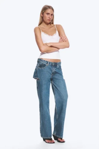 Imoo Cut Low Rise Loose Wide Leg Jeans – Mittelblau