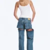 Imoo Cut Low Rise Loose Wide Leg Jeans – Mittelblau Imoo Cut Low Rise Loose Wide Leg Jeans – Mittelblau