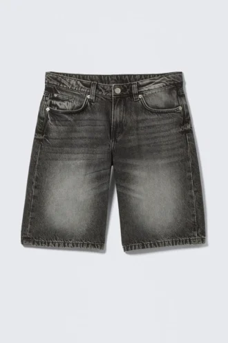 Imoo Denim-Shorts mit niedriger Leibhöhe und weitem Bein – Haunted Black – Schwarz