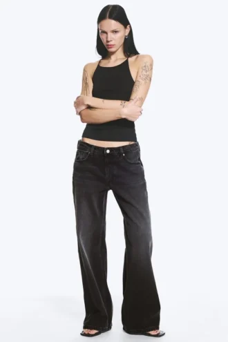 Imoo Low-Rise-Jeans mit weitem Bein – gewaschenes Schwarz