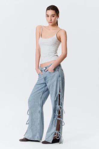 Imoo Low Rise Loose Wide Bow Jeans – Mittelblau – Mittelblau