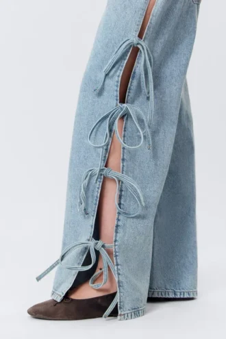 Imoo Low Rise Loose Wide Bow Jeans – Mittelblau – Mittelblau