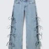 Imoo Low Rise Loose Wide Bow Jeans – Mittelblau – Mittelblau Imoo Low Rise Loose Wide Bow Jeans – Mittelblau – Mittelblau
