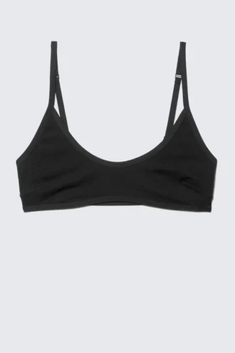 Inez Scooped Baumwoll-Bralette – Schwarz