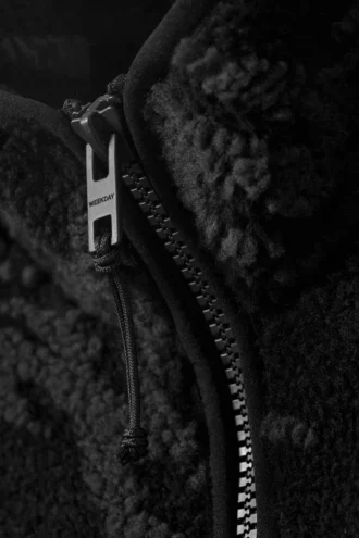 Jacquard-Muster-Fleecejacke mit Reißverschluss – Schwarz – Tribal