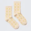 Jacquard-Strick-Argyle-Socken – Ecru & Staubgelb Argyle Jacquard-Strick-Argyle-Socken – Ecru & Staubgelb Argyle