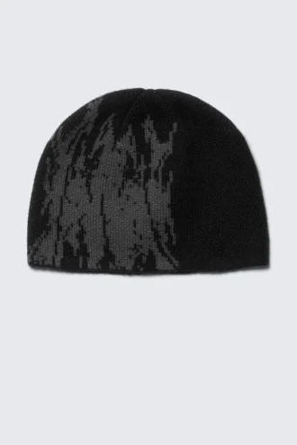 Jacquard-Strickmütze – Schwarz/Grau