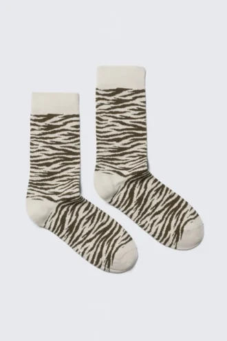 Jaqcuard Crew-Socken – Beige – Tigerstreifen