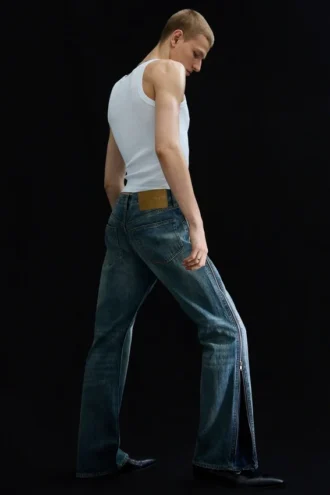 Jeans mit geradem Bein und Reißverschluss – Mittelblau – Mittelblau