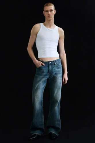 Jeans mit geradem Bein und Reißverschluss – Mittelblau – Mittelblau