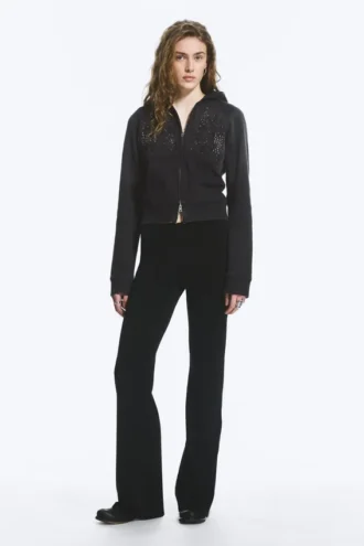 Jersey-Hose mit niedriger Leibhöhe und Bootcut – Schwarz