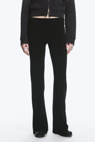 Jersey-Hose mit niedriger Leibhöhe und Bootcut – Schwarz