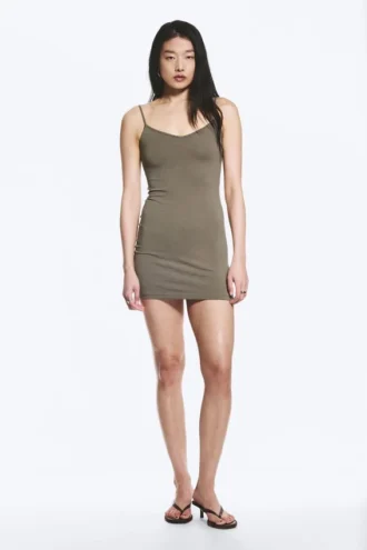 Jersey-Minikleid mit V-Ausschnitt – Staubgrau