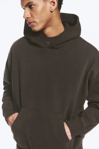Kapuzenpullover mit lockerer Passform – gewaschenes Dunkelbraun