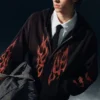 Kapuzenpullover mit Print und Reißverschluss – Schwarz – Worn-Out Flame Kapuzenpullover mit Print und Reißverschluss – Schwarz – Worn-Out Flame
