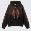 Kapuzenpullover mit Print und Reißverschluss – Schwarz – Worn-Out Flame Kapuzenpullover mit Print und Reißverschluss – Schwarz – Worn-Out Flame