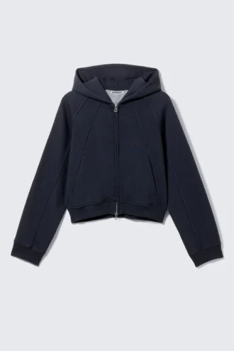 Kapuzenpullover mit Raglanärmeln und Cutline-Reißverschluss – Dunkelblau