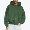 Kapuzenpullover mit Reißverschluss in lockerer Passform – Dunkelgrün Kapuzenpullover mit Reißverschluss in lockerer Passform – Dunkelgrün