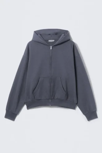 Kapuzenpullover mit Reißverschluss in lockerer Passform – Washed Blue