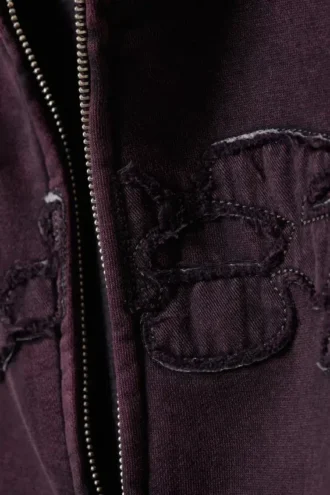 Kapuzenpullover mit Reißverschluss und Print – Burgunderrot