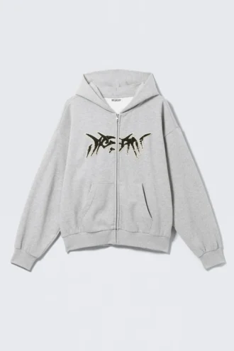 Kapuzenpullover mit Reißverschluss und Print – Grau meliert – Dream