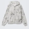 Kapuzenpullover mit Reißverschluss und quadratischem Print – Grau meliert – Scribble-Print Kapuzenpullover mit Reißverschluss und quadratischem Print – Grau meliert – Scribble-Print