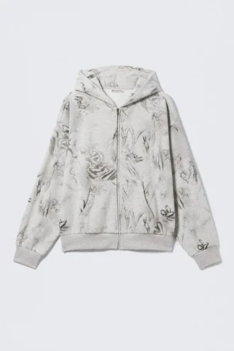 Kapuzenpullover mit Reißverschluss und quadratischem Print – Grau meliert – Scribble-Print