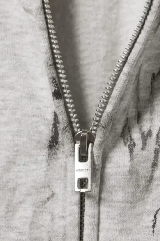 Kapuzenpullover mit Reißverschluss und quadratischem Print – Grau meliert – Scribble-Print