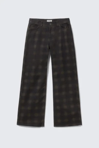 Karierte Twill-Hose mit niedriger Leibhöhe und geradem Bein – Dark Brown Haze
