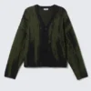 Kastenförmige Strickjacke mit Print – Schwarz/Dunkelkhaki Kastenförmige Strickjacke mit Print – Schwarz/Dunkelkhaki