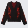 Kastenförmige Strickjacke mit Print – Schwarz – Rote Flammen Kastenförmige Strickjacke mit Print – Schwarz – Rote Flammen
